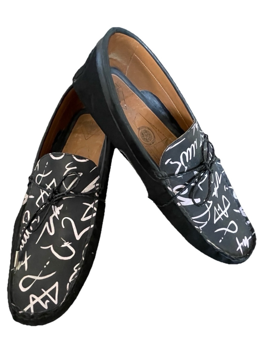 JOHN FLUEVOG Race ENZO Graffiti Print Leather DRIVING SHOES Size 11